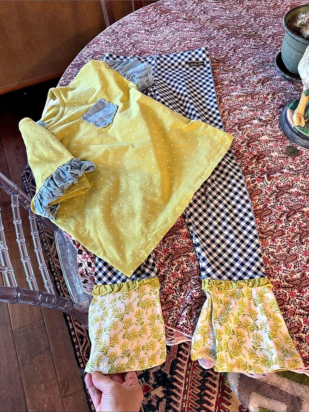 Matilda Jane Kids Matching Set in Yellow & Blue and green 10 ruffle pants shirt
